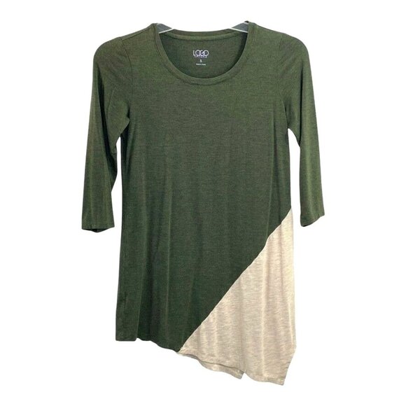 LOGO Layers by Lori Goldstein Rayon Tunic Top Size S Green 3/4 Sleeve Round Neck - Picture 1 of 7
